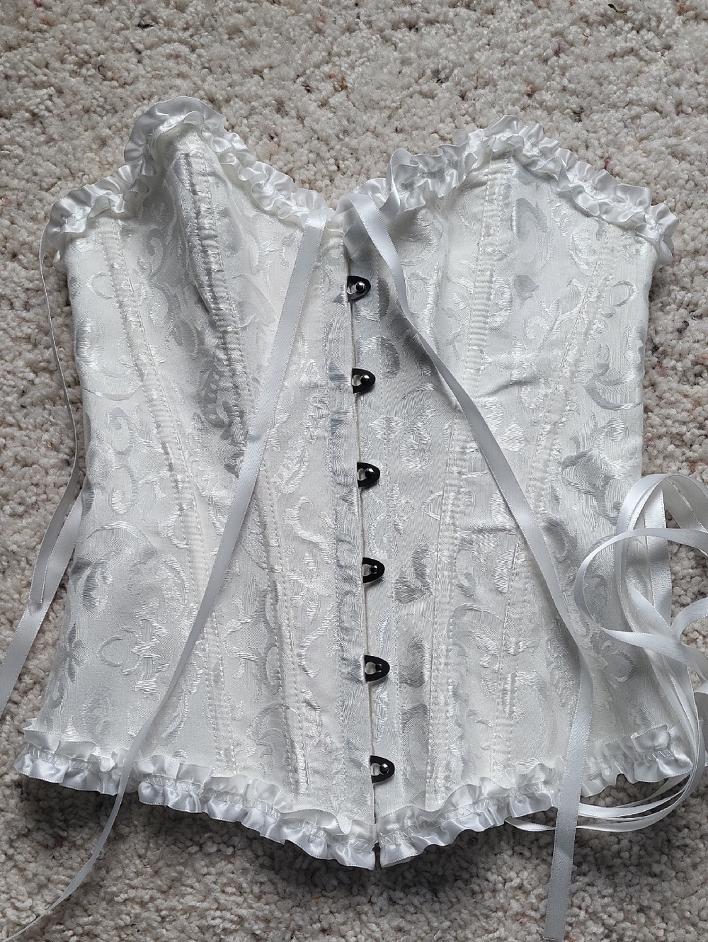 White Lace Brocade Corset Top with Ribbon Lacing